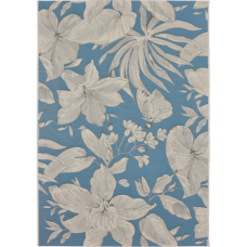 Carpete In & Out Botanic Chenille Azul com Flores Pretas e Beges 1.23mx1.80m
